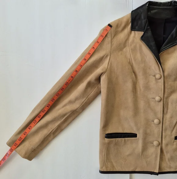 VTG Buckskin Blazer Jacket Genuine Suede Leather Womens Sz 8 Black Trim - Picture 8 of 10